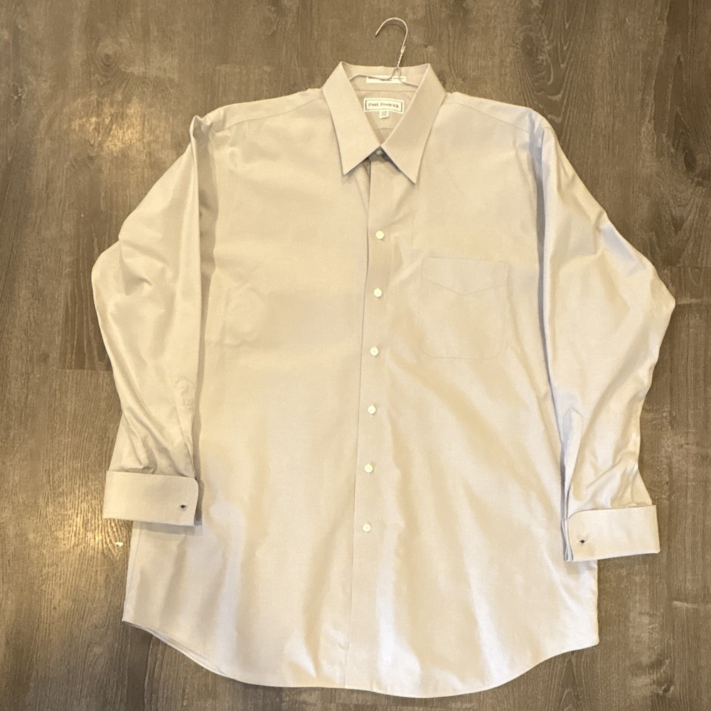 Paul Fredrick Dress Shirt 18-35 Non-Iron Cotton Broadcloth Gray Classic Fit